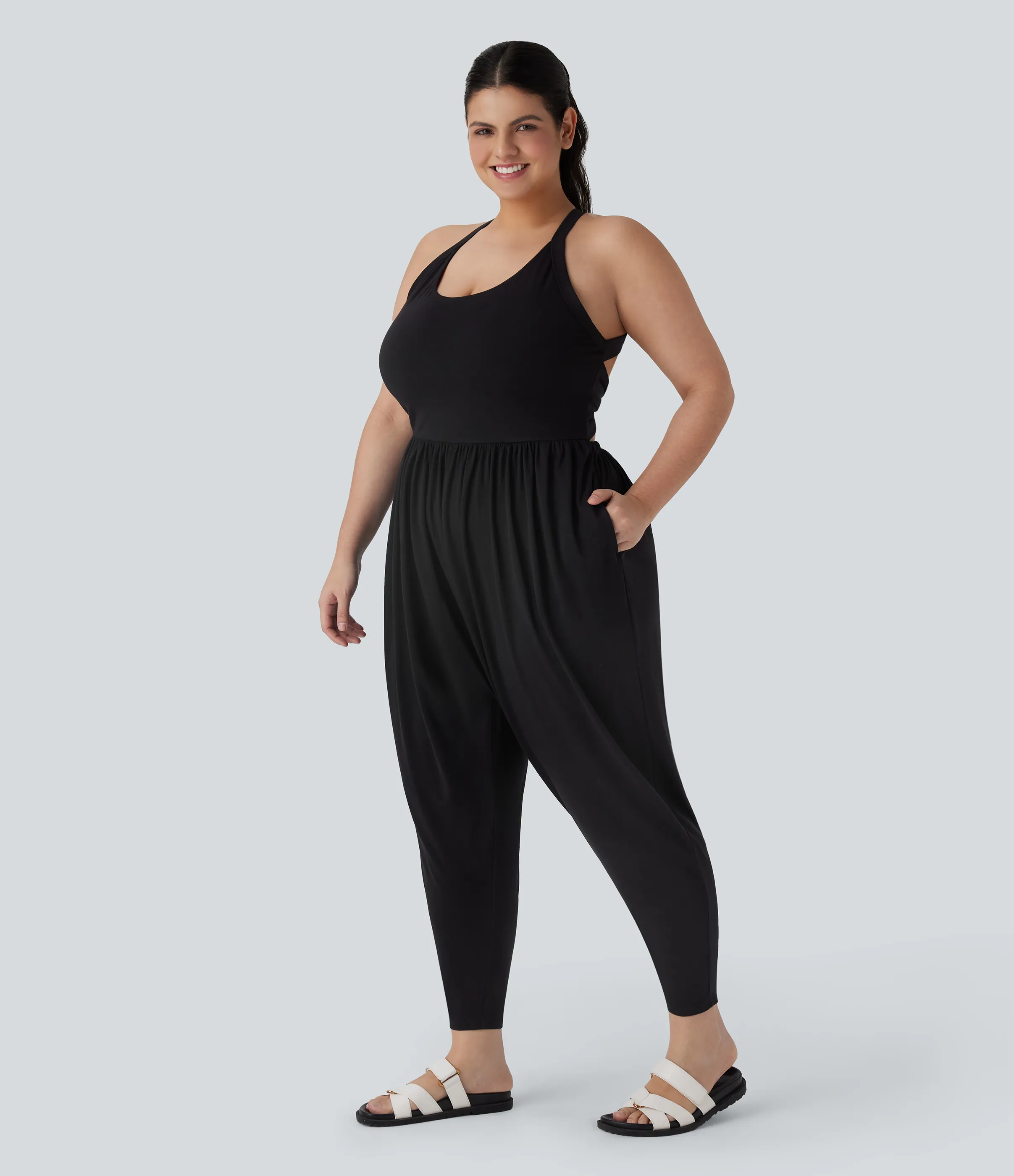 Halara Mono talla grande sin espalda diseño harén torcido bolsillo lateral - Edición Easy Peezy - Black - 2X(regular) sold by Halara product image thumbnail 4
