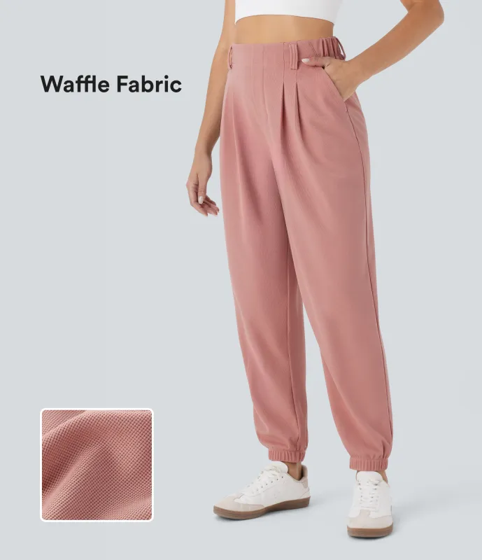 Halara Joggers casuales de tiro alto ajustados en tela gofre con bolsillos - Rose Tan - M(regular) made by Halara