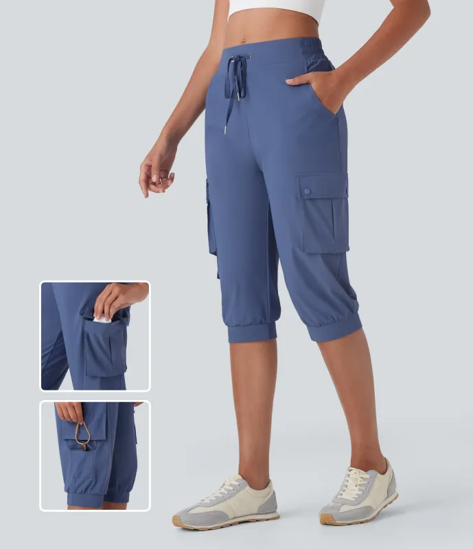 Halara Pantalones capri cargo de tiro alto con cordón ajustable de secado rápido y bolsillos - Bijou Blue - XS made by Halara