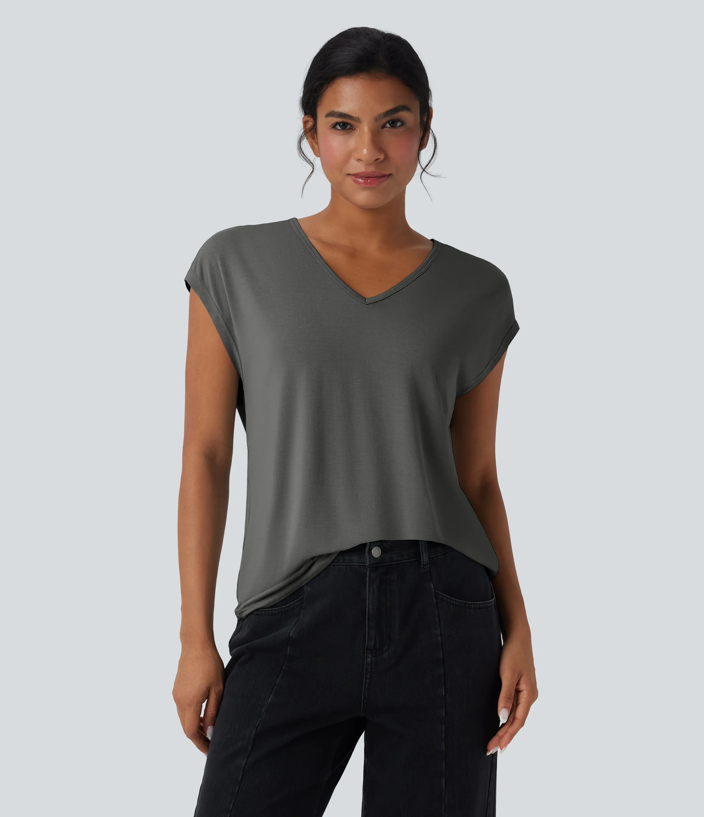Halara Camiseta casual de manga corta con cuello en V - Night Owl - M sold by Halara product image thumbnail 2