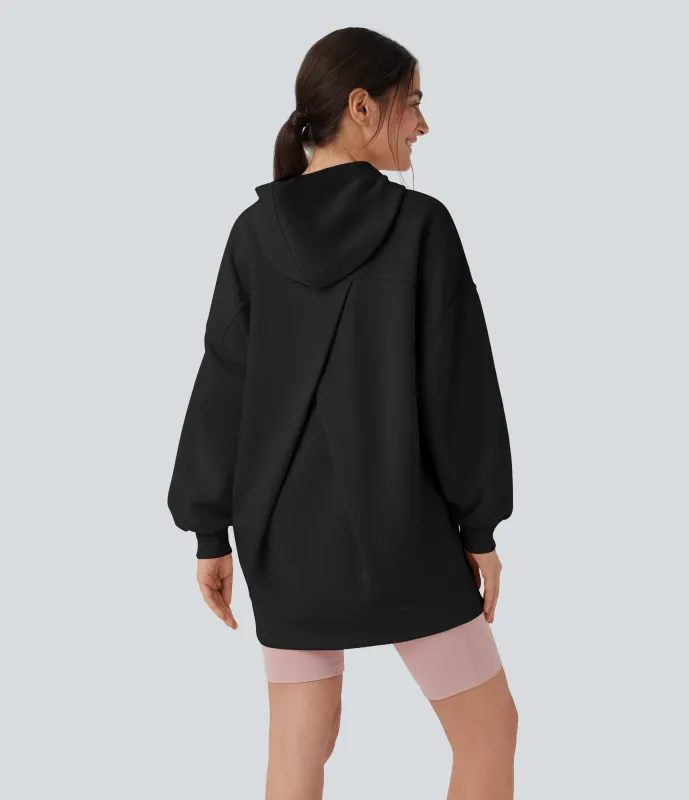Halara Sudadera casual polar extragrande de manga larga con capucha y bolsillos - Black - XS made by Halara