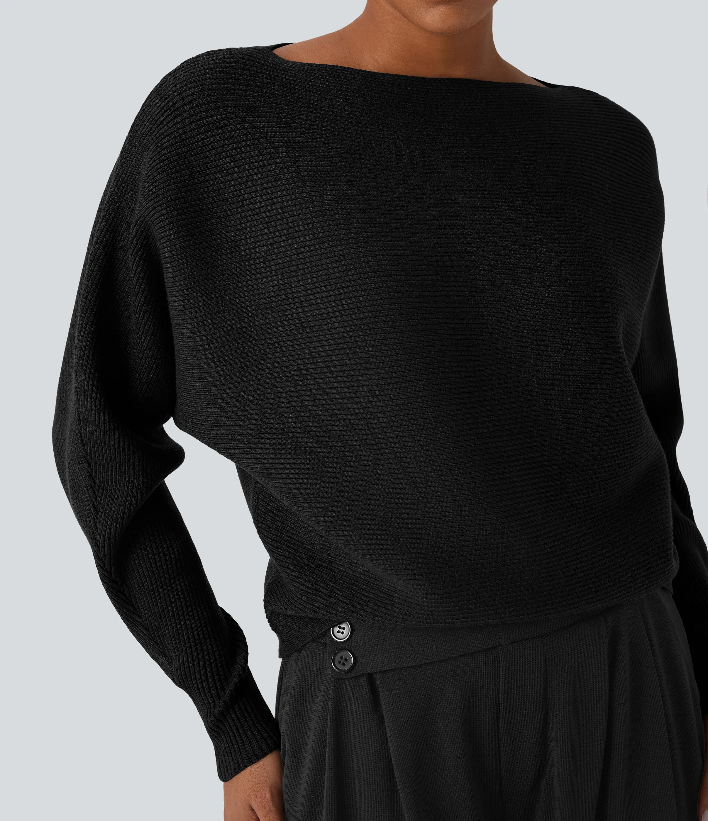 Halara Suéter casual con cuello barco y mangas murciélago - Black - M sold by Halara product image thumbnail 5