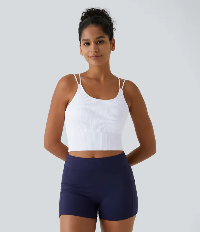Halara Top de tirantes corto para running sin costuras con espalda en V y doble tirante - White - L made by Halara