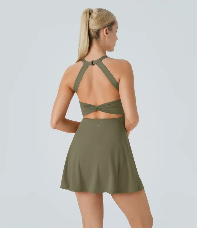 Halara Vestido deportivo sin espalda con diseño retorcido en copas D-F - Withered Green - L made by Halara