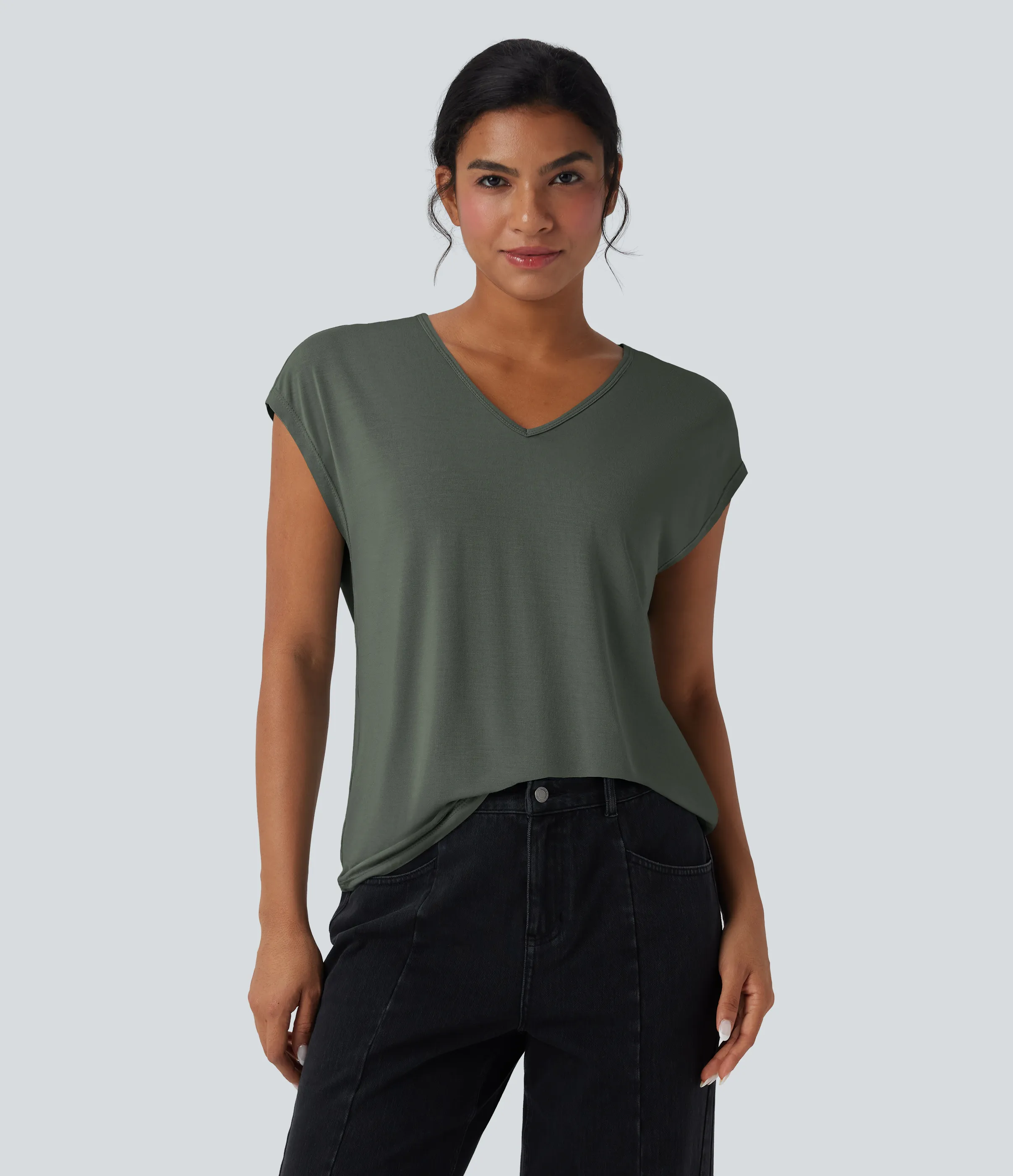 Halara Camiseta casual de manga corta con cuello en V - Lone Pine Green - XL sold by Halara product image thumbnail 2