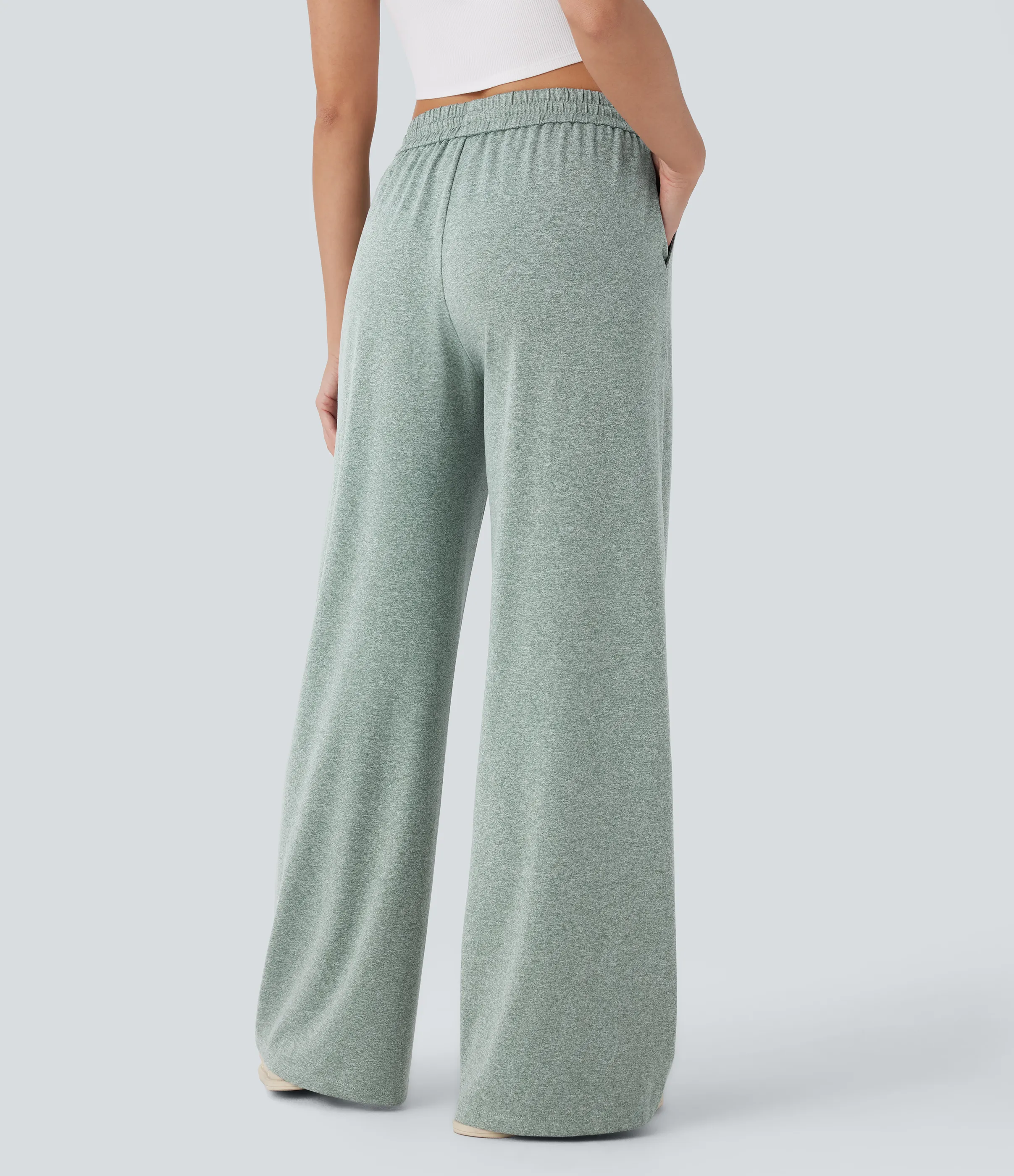 Halara Pantalón pierna ancha bolsillo lateral cordón tiro alto - Mottled Pine Green - M(petite) sold by Halara product image thumbnail 3