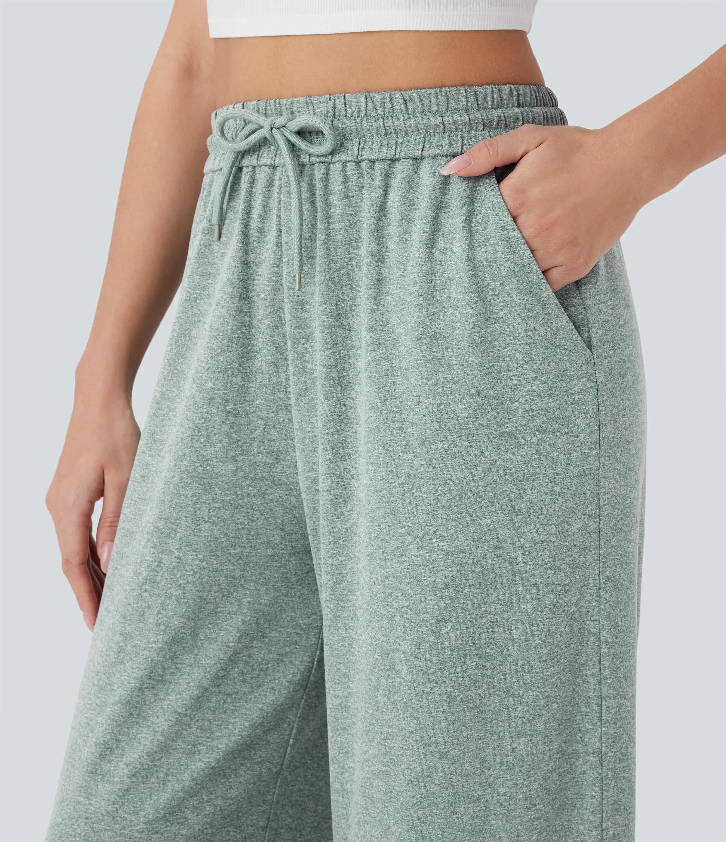 Halara Pantalón pierna ancha bolsillo lateral cordón tiro alto - Mottled Pine Green - M(petite) sold by Halara product image thumbnail 5