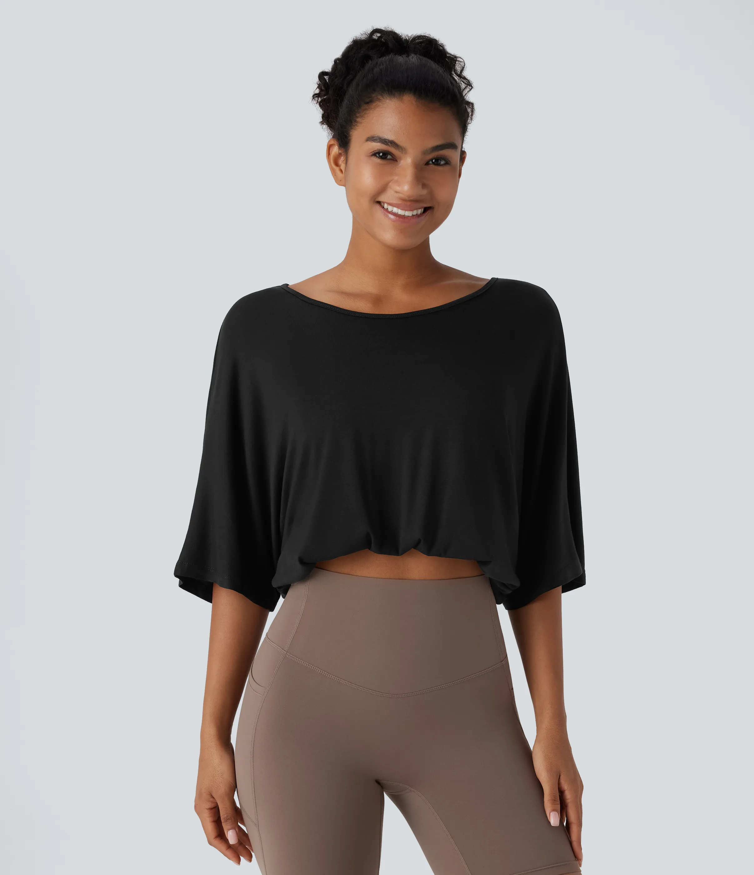 Halara Top corto cuello barco sin espalda manga 3/4 - Black - M sold by Halara product image thumbnail 3