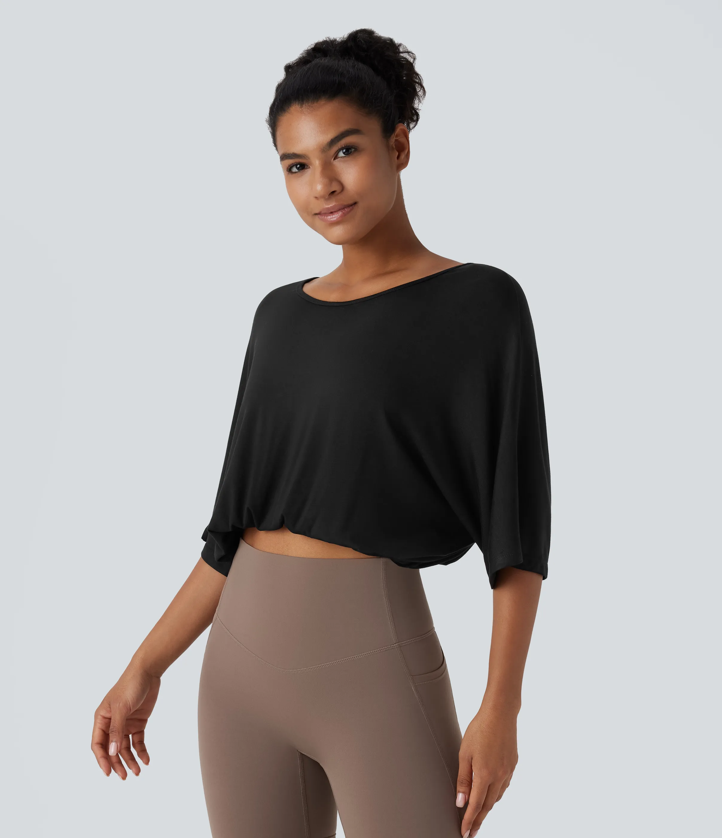 Halara Top corto cuello barco sin espalda manga 3/4 - Black - M sold by Halara product image thumbnail 4