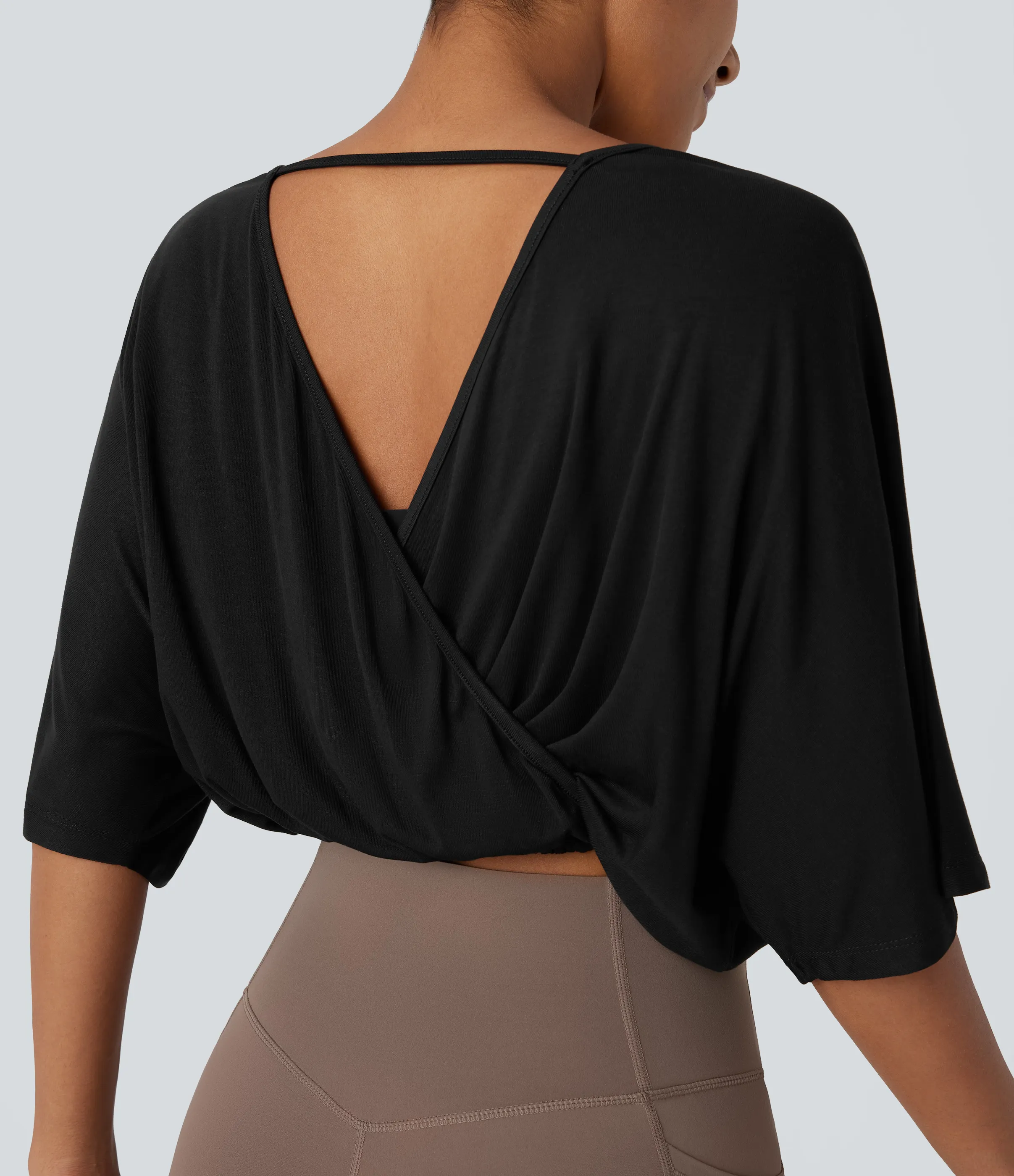 Halara Top corto cuello barco sin espalda manga 3/4 - Black - M sold by Halara product image thumbnail 5