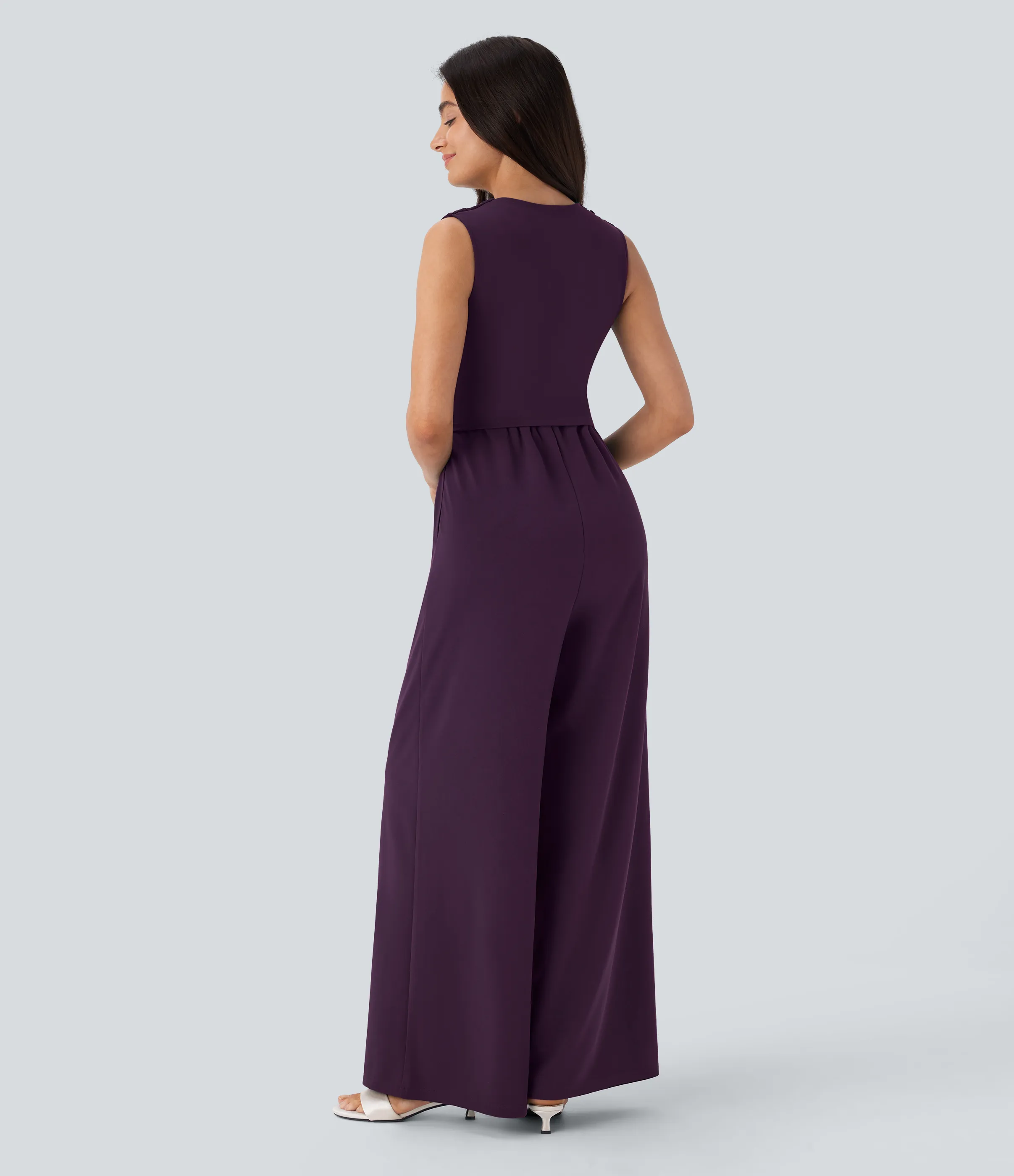 Halara Mono fiesta cuello V sin mangas fruncido lateral cremallera invisible - Easy Peezy - Purple Pennant - XL(tall) sold by Halara product image thumbnail 3