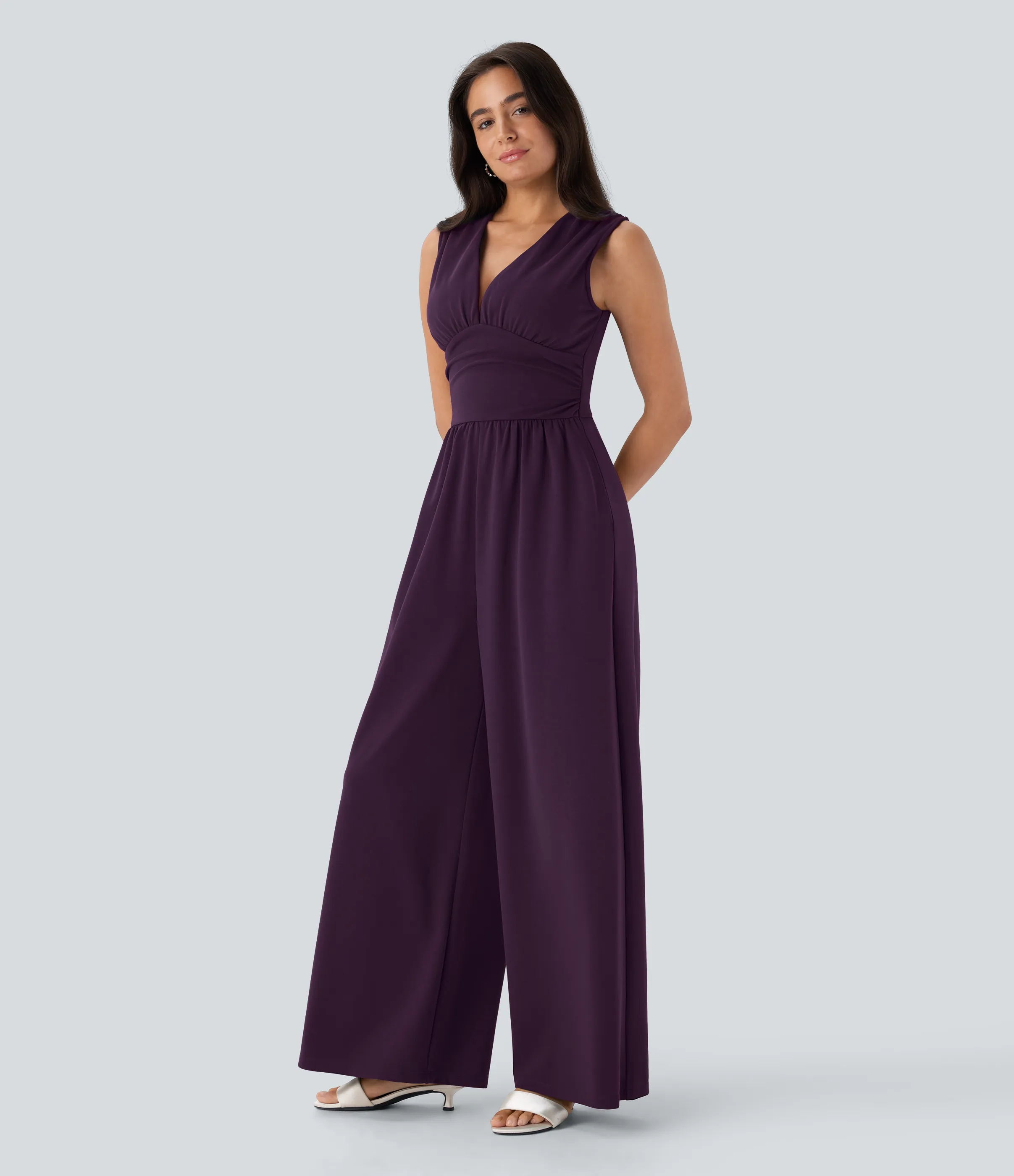 Halara Mono fiesta cuello V sin mangas fruncido lateral cremallera invisible - Easy Peezy - Purple Pennant - XL(tall) sold by Halara product image thumbnail 4