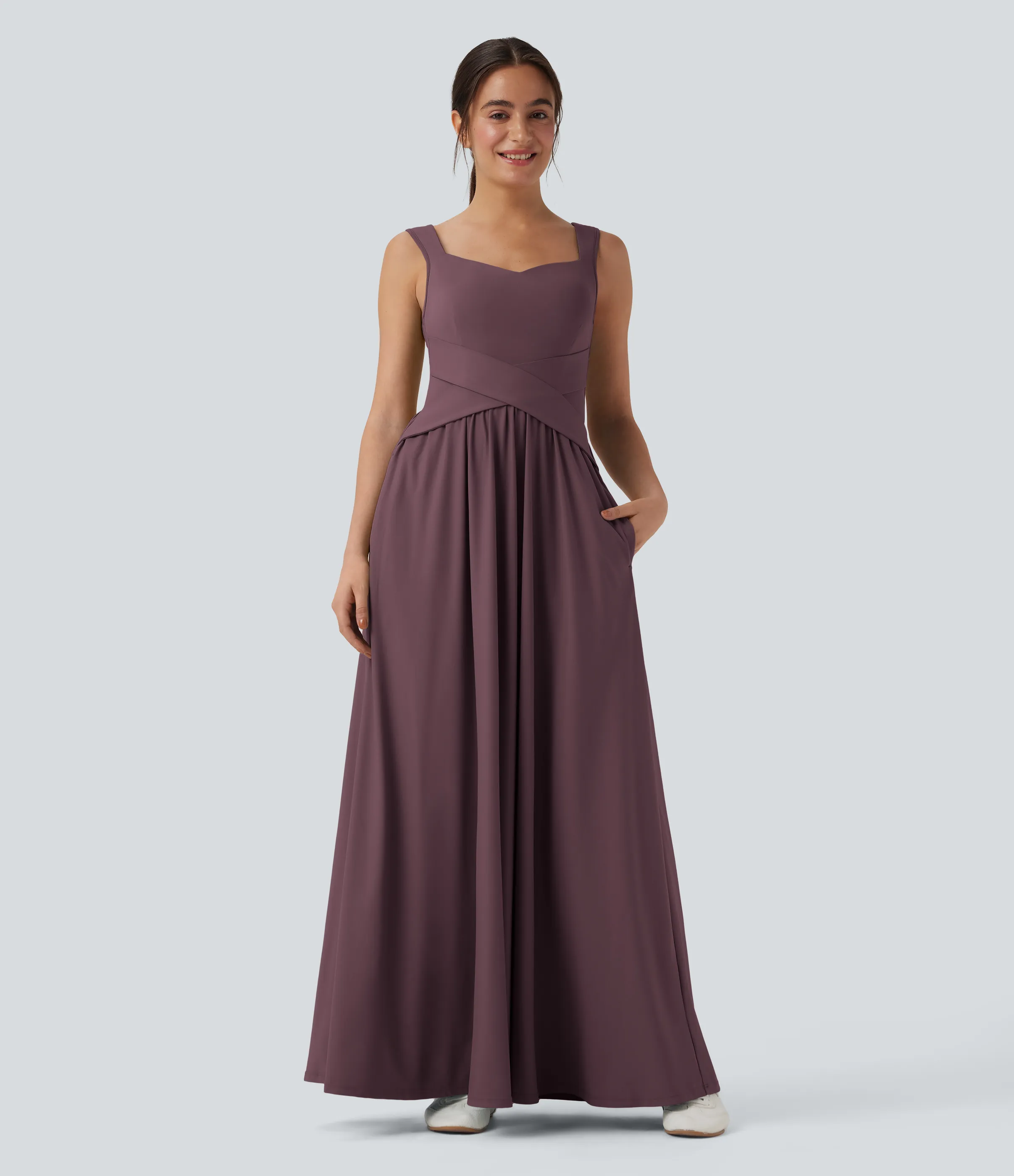 Halara Vestido largo maxi casual fluido con bolsillos - Plum Wine - XL sold by Halara product image thumbnail 4
