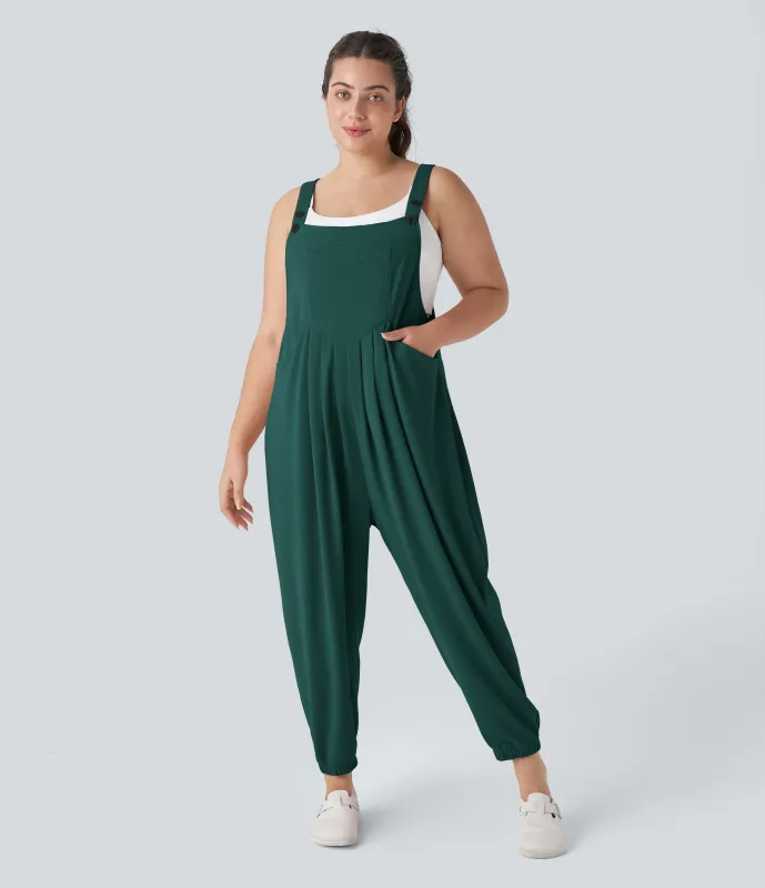 Halara Jogger Overol correa ajustable botón múltiple bolsillo plisado gofre talla grande - Forest Biome - 2X made by Halara