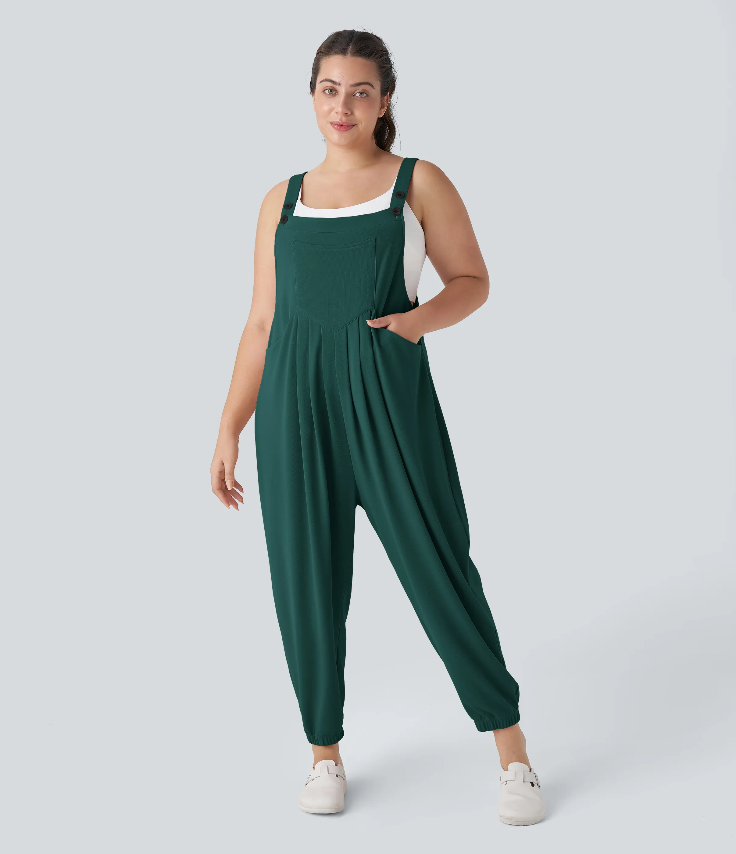 Halara Jogger Overol correa ajustable botón múltiple bolsillo plisado gofre talla grande - Forest Biome - 2X sold by Halara