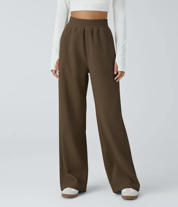 Halara Pantalón pana tiro alto bolsillo lateral pierna recta - Dark Earthy Brown - L(regular) made by Halara