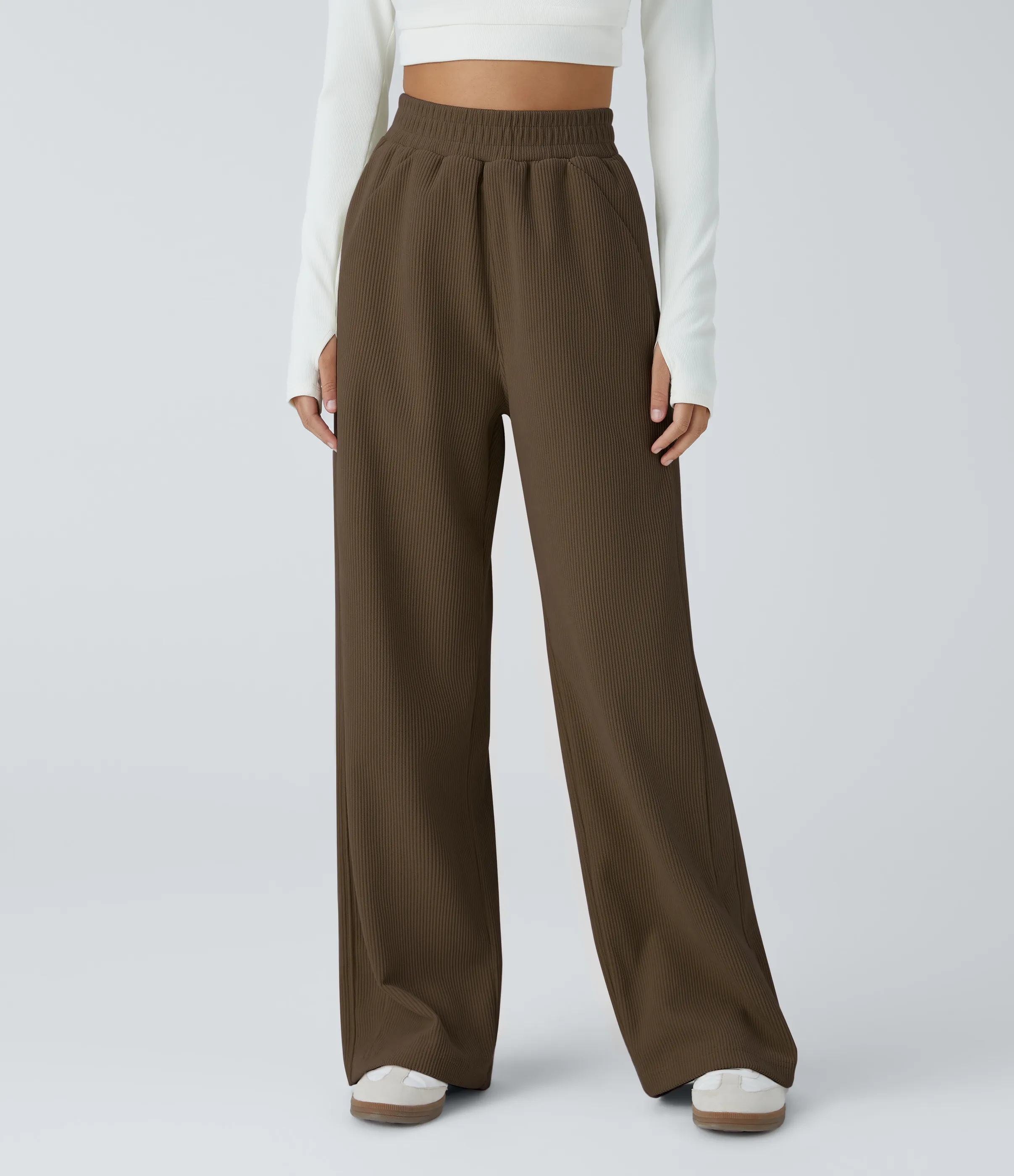 Halara Pantalón pana tiro alto bolsillo lateral pierna recta - Dark Earthy Brown - L(regular) sold by Halara product image thumbnail 2