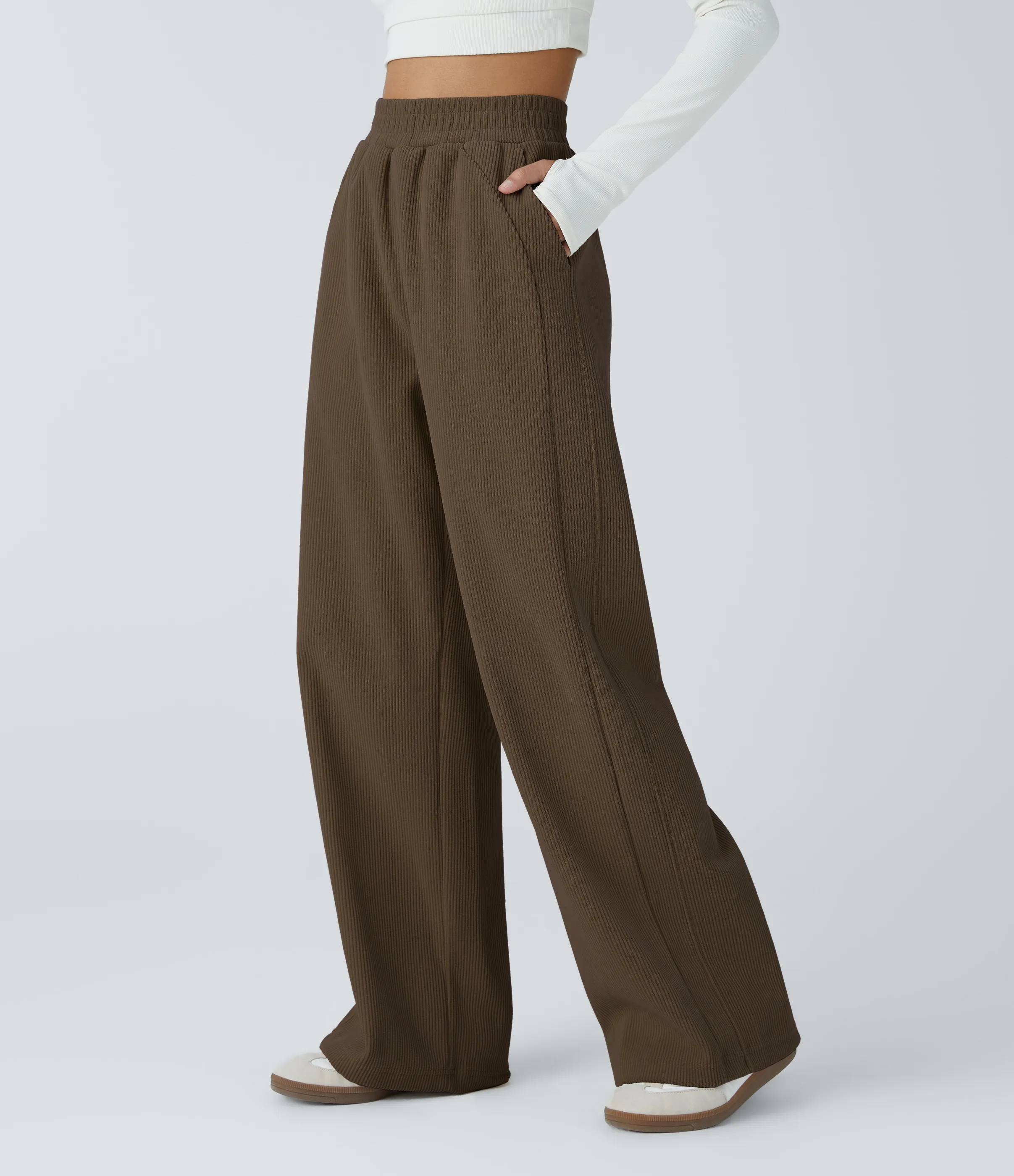 Halara Pantalón pana tiro alto bolsillo lateral pierna recta - Dark Earthy Brown - L(regular) sold by Halara product image thumbnail 4
