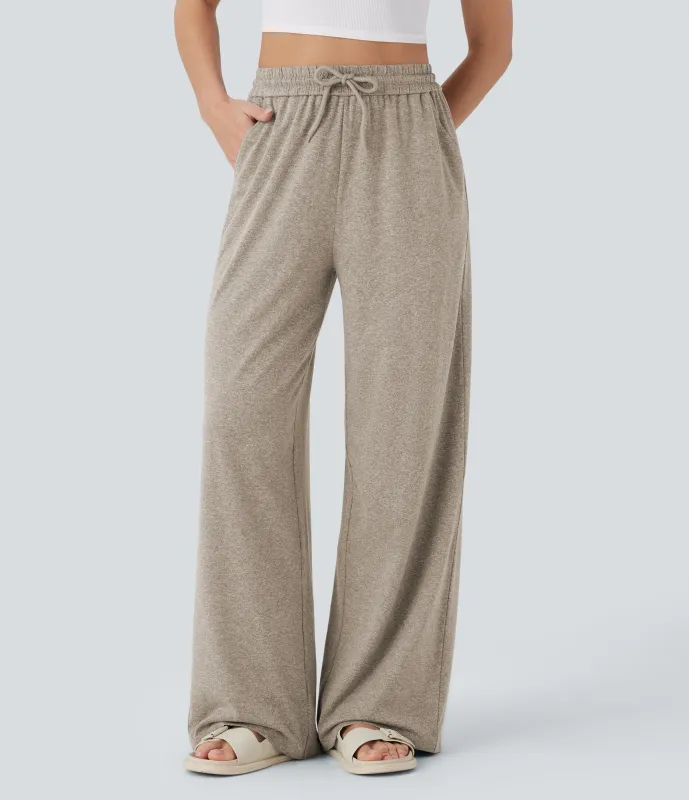 Halara Pantalón pierna ancha bolsillo lateral cordón tiro alto - Khaki Floral Yarn - M(regular) made by Halara