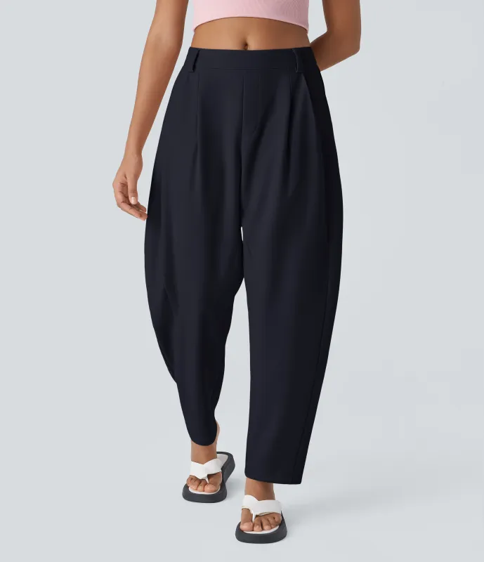 Halara Pantalón oficina pierna barril bolsillo lateral plisado tiro medio - Night Sky - XL(regular) made by Halara