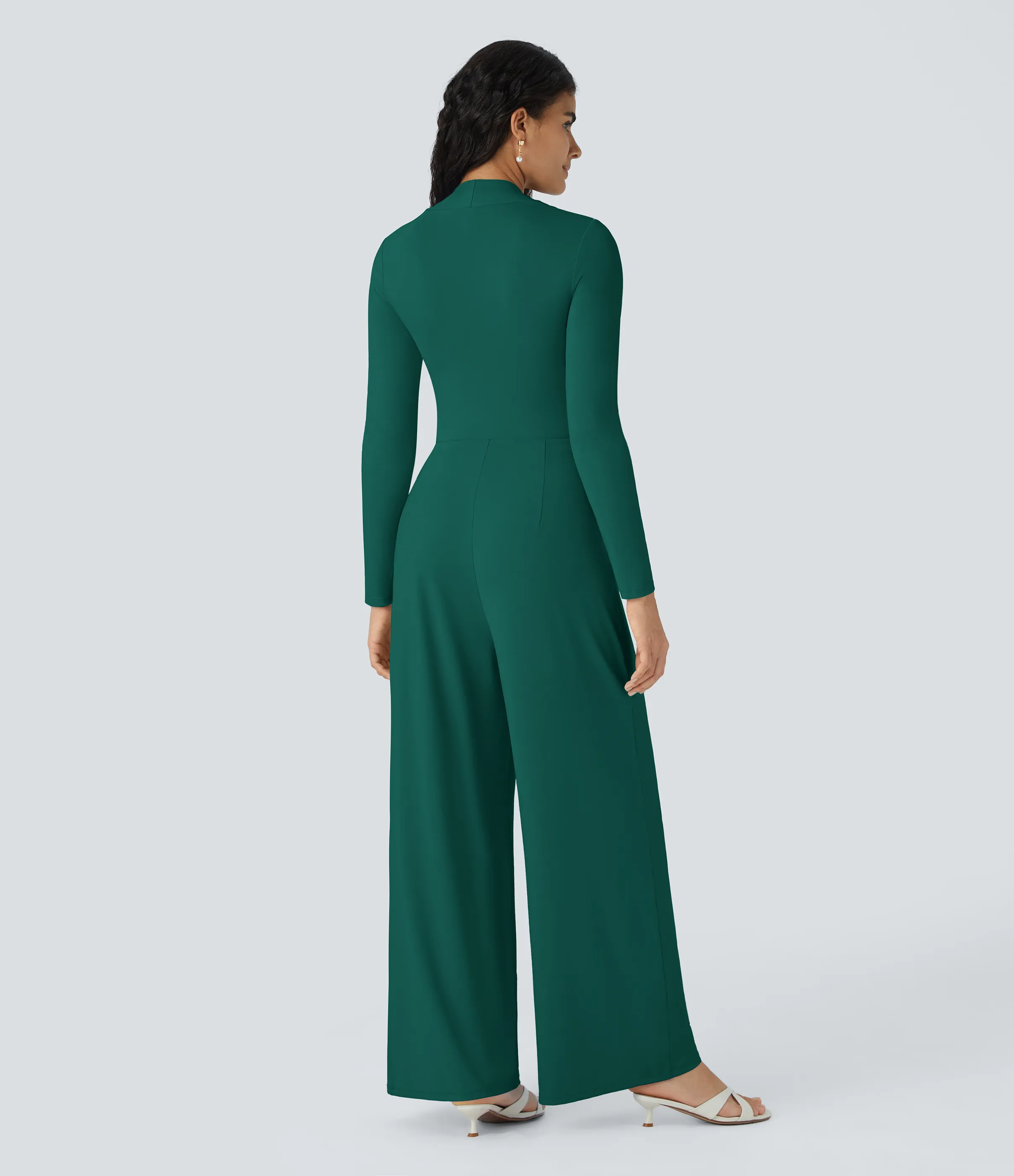 Halara Mono dama honor invitada boda pierna ancha manga larga - Rain Forest - M(regular) sold by Halara product image thumbnail 3