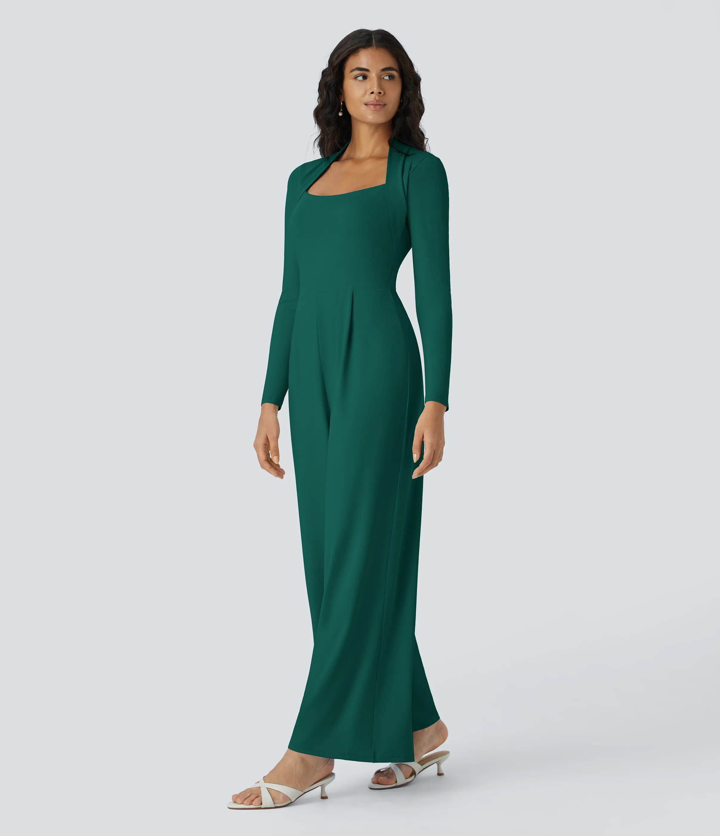 Halara Mono dama honor invitada boda pierna ancha manga larga - Rain Forest - M(regular) sold by Halara product image thumbnail 4