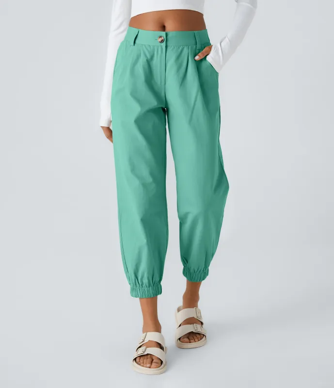 Halara Joggers algodón bolsillo lateral cremallera botón tiro medio - Cascade - XS(petite) made by Halara