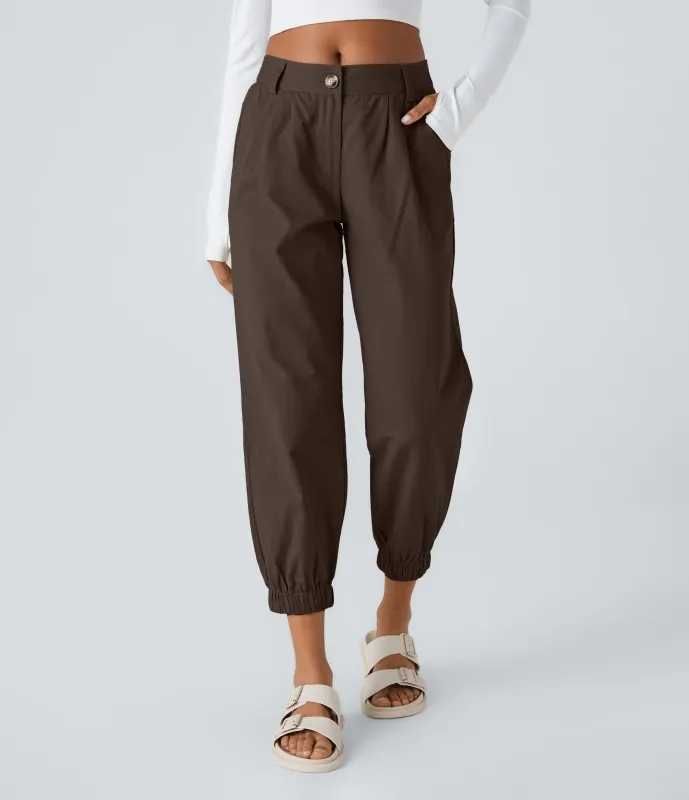 Halara Joggers algodón bolsillo lateral cremallera botón tiro medio - Hot Fudge - XS(regular) made by Halara