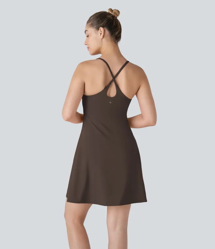 Halara Vestido activo Softlyzero™ Plush sin espalda-Longitud más larga-Edición Easy Peezy - Chocolate Martini - XS(Long) made by Halara
