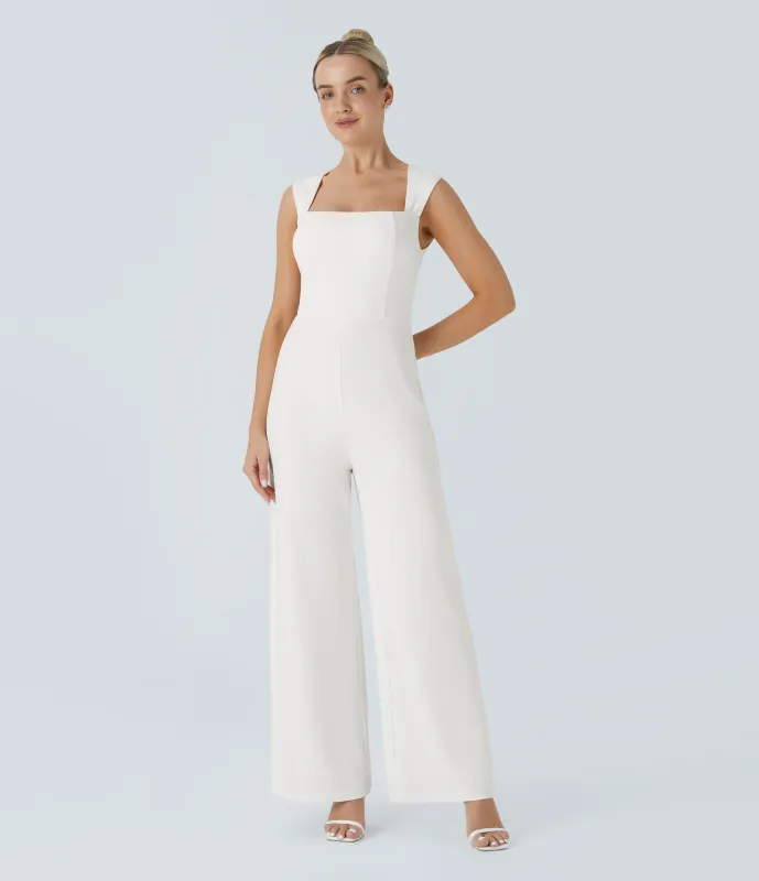 Halara Mono sin mangas cuello cuadrado dama honor invitada boda - White - XS(regular) made by Halara