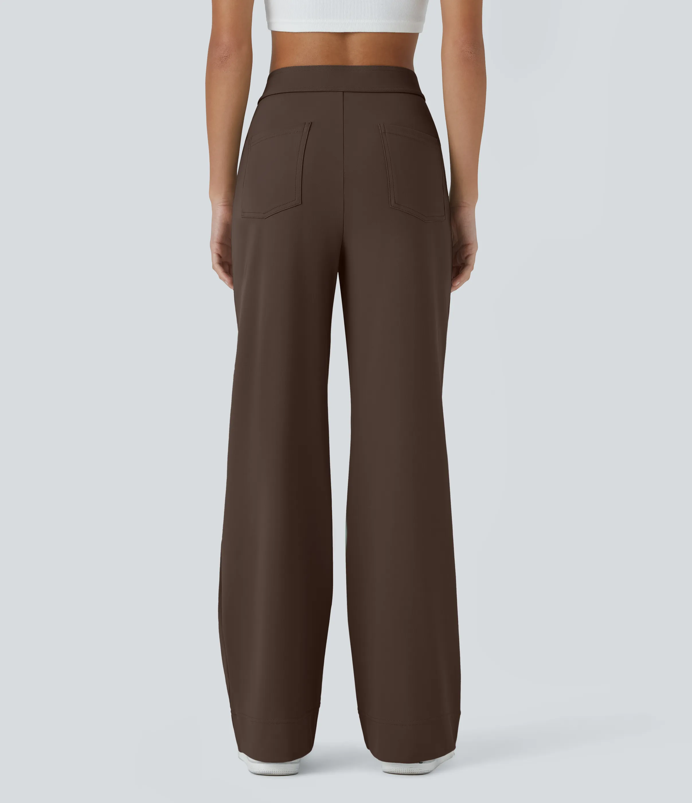 Halara Pantalones pierna recta múltiple bolsillo botón tiro alto - Chocolate Martini - S(regular) sold by Halara product image thumbnail 3