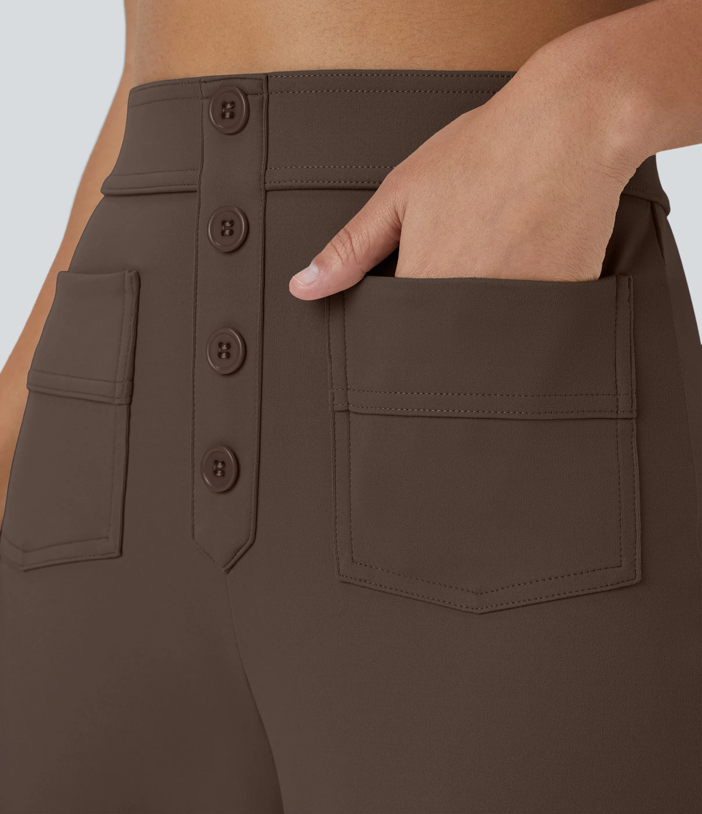 Halara Pantalones pierna recta múltiple bolsillo botón tiro alto - Chocolate Martini - S(regular) sold by Halara product image thumbnail 5
