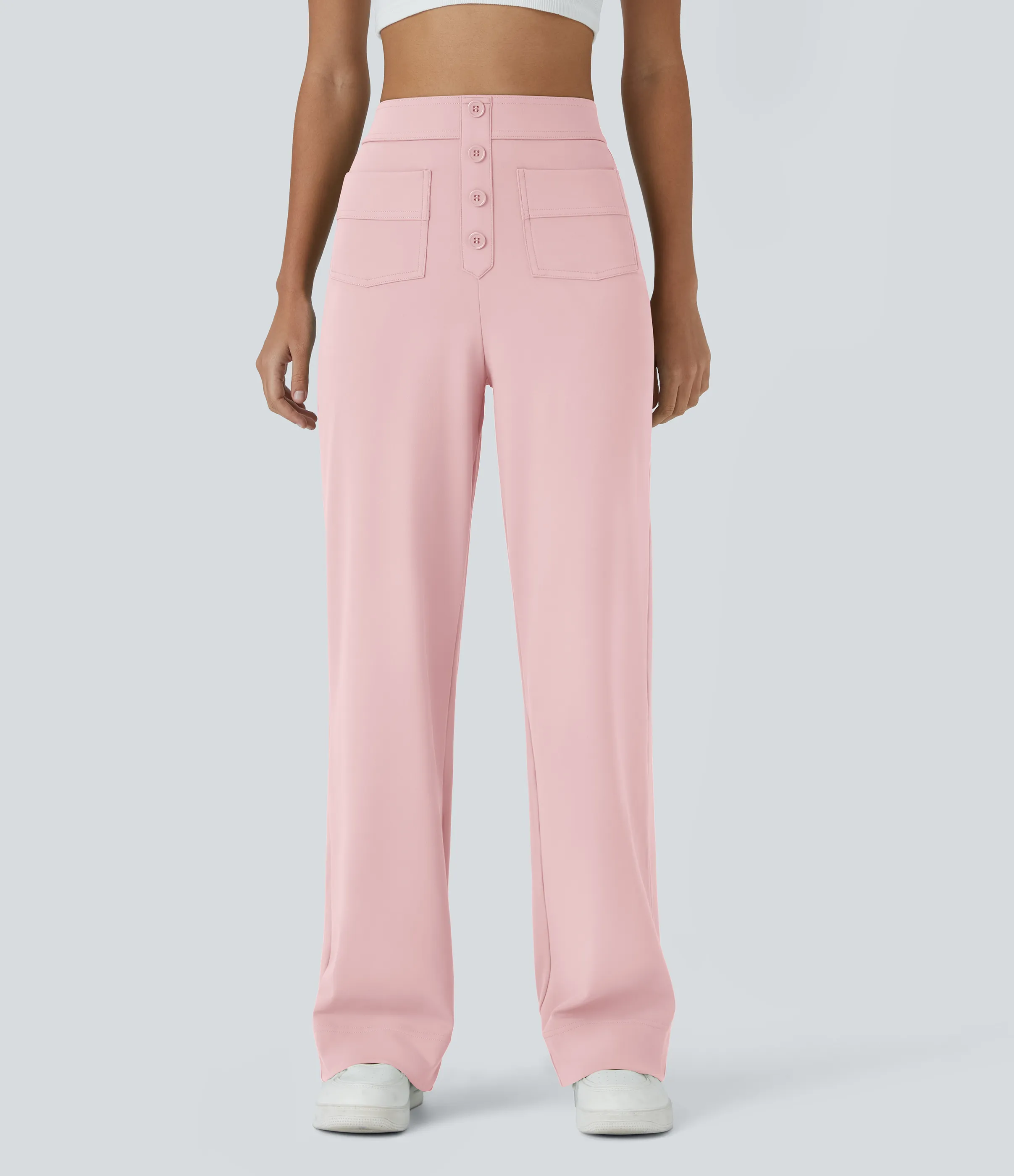 Halara Pantalones pierna recta múltiple bolsillo botón tiro alto - Primrose Pink - S(tall) sold by Halara product image thumbnail 2