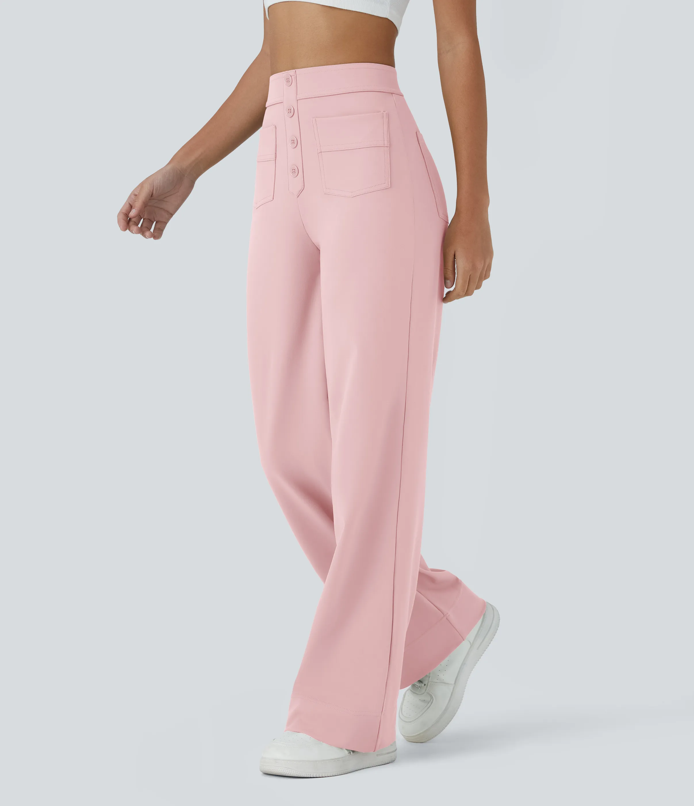 Halara Pantalones pierna recta múltiple bolsillo botón tiro alto - Primrose Pink - S(tall) sold by Halara product image thumbnail 4