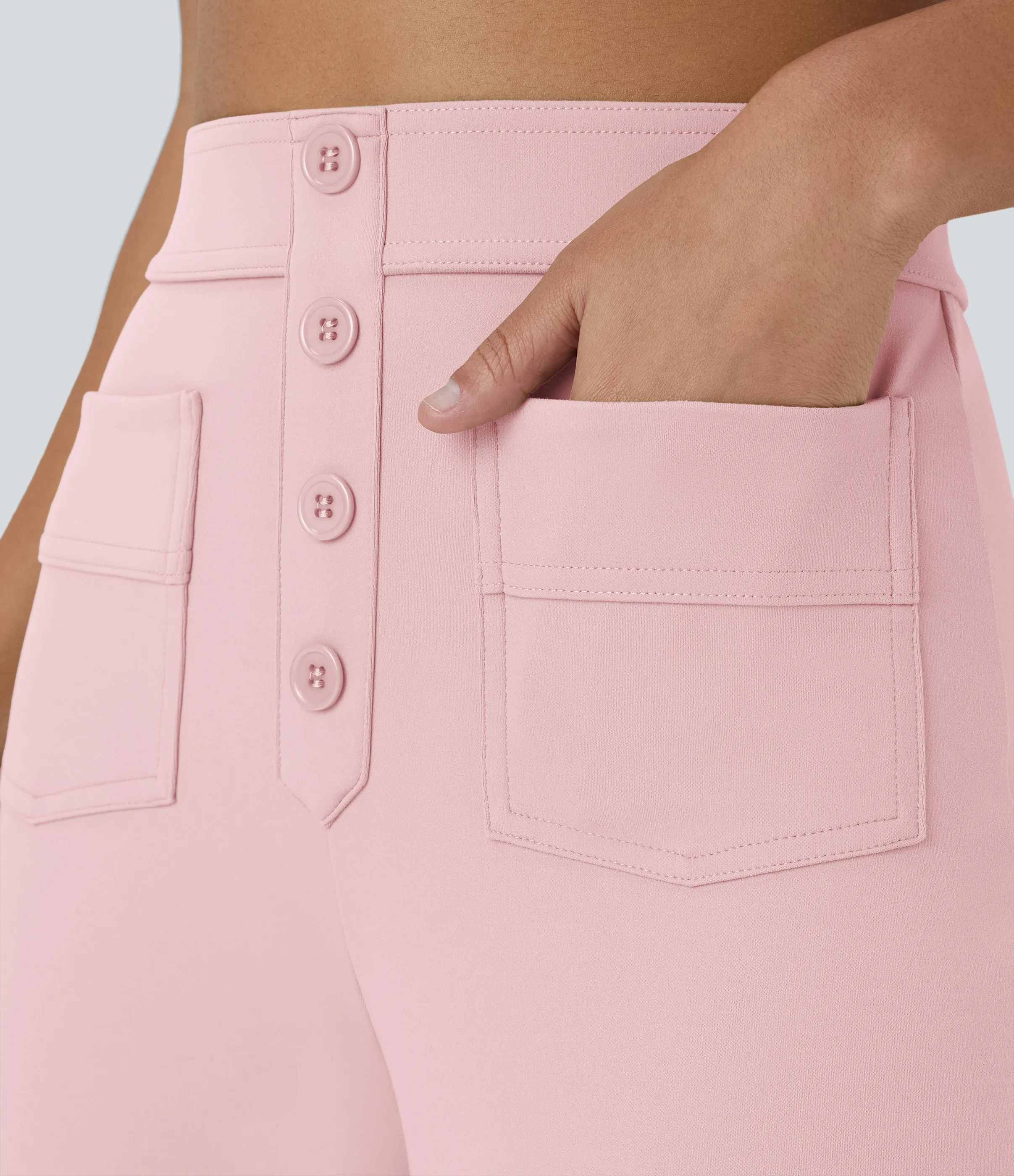 Halara Pantalones pierna recta múltiple bolsillo botón tiro alto - Primrose Pink - S(tall) sold by Halara product image thumbnail 5
