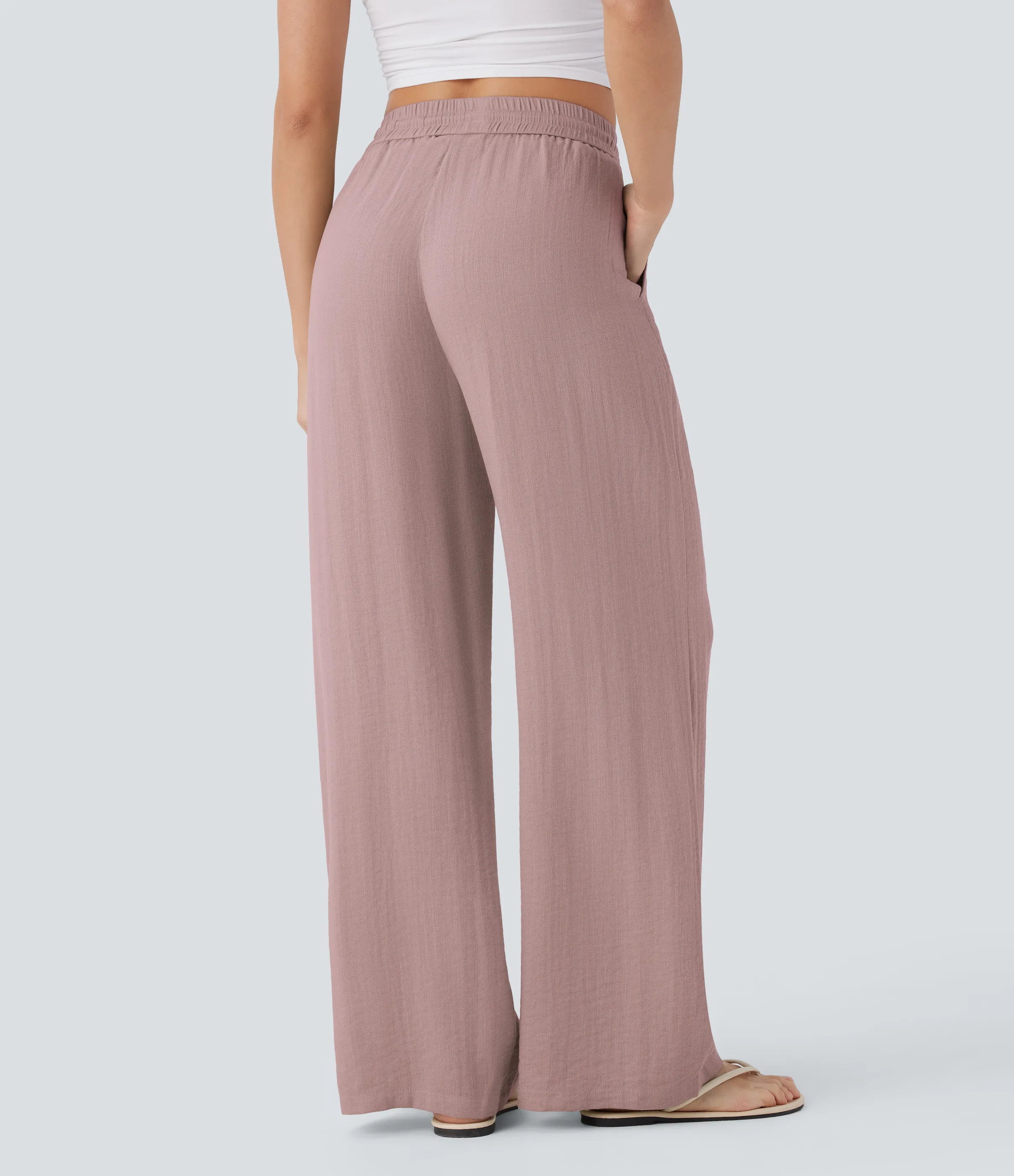 Halara Pantalón lino tiro alto cordón ajustable bolsillo lateral pierna ancha - Deauville Mauve - S(petite) sold by Halara product image thumbnail 3
