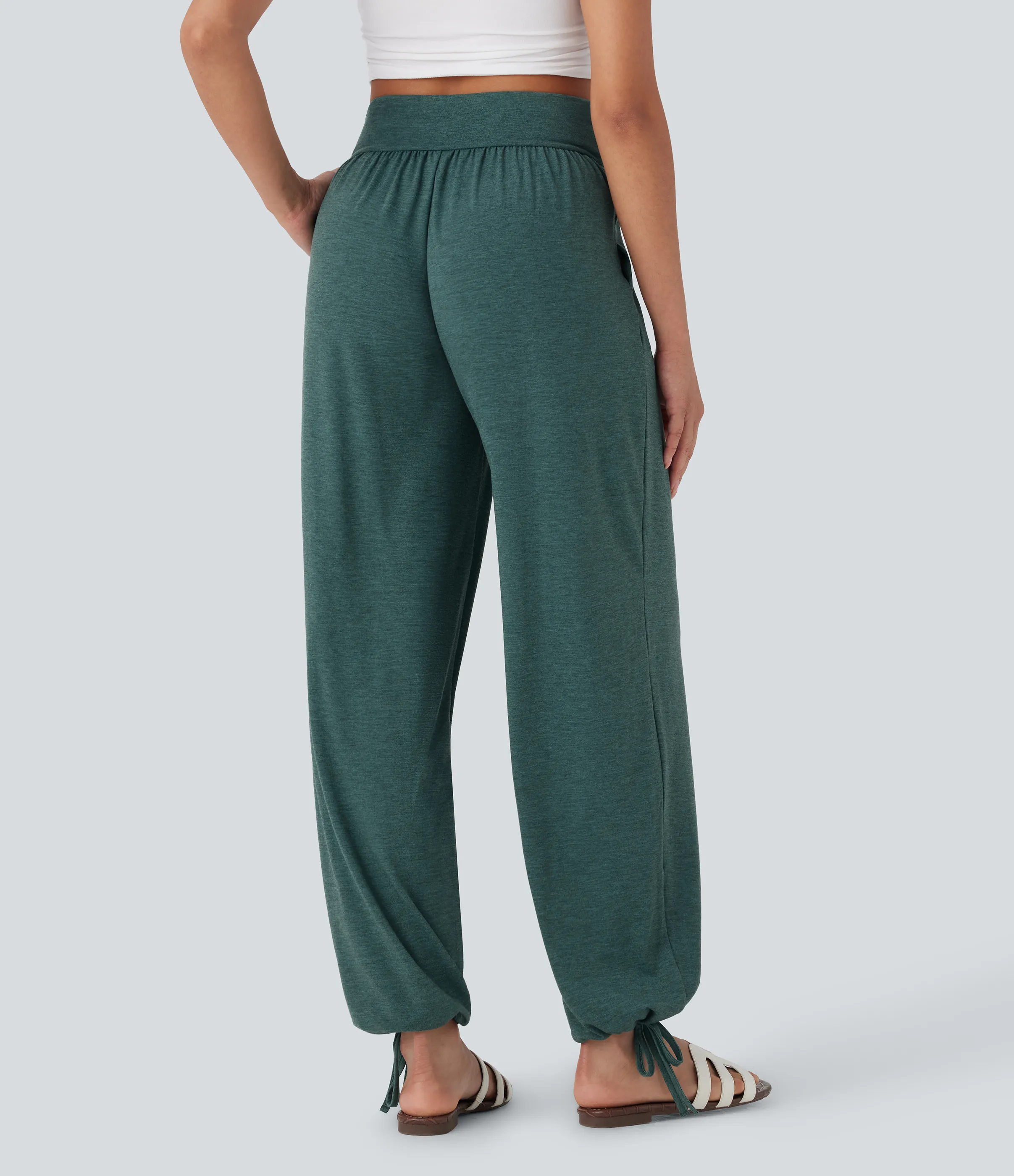 Halara Pantalón deportivo tiro alto bolsillo lateral cordón ajustable - Jade Green Floral Yarn - XL(regular) sold by Halara product image thumbnail 3