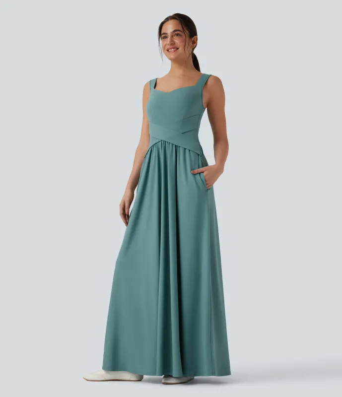 Halara Vestido largo maxi casual fluido con bolsillos - Azure - XL made by Halara