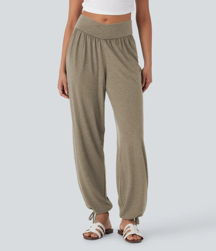 Halara Pantalón deportivo tiro alto bolsillo lateral cordón ajustable - Khaki Floral Yarn - S(regular) made by Halara