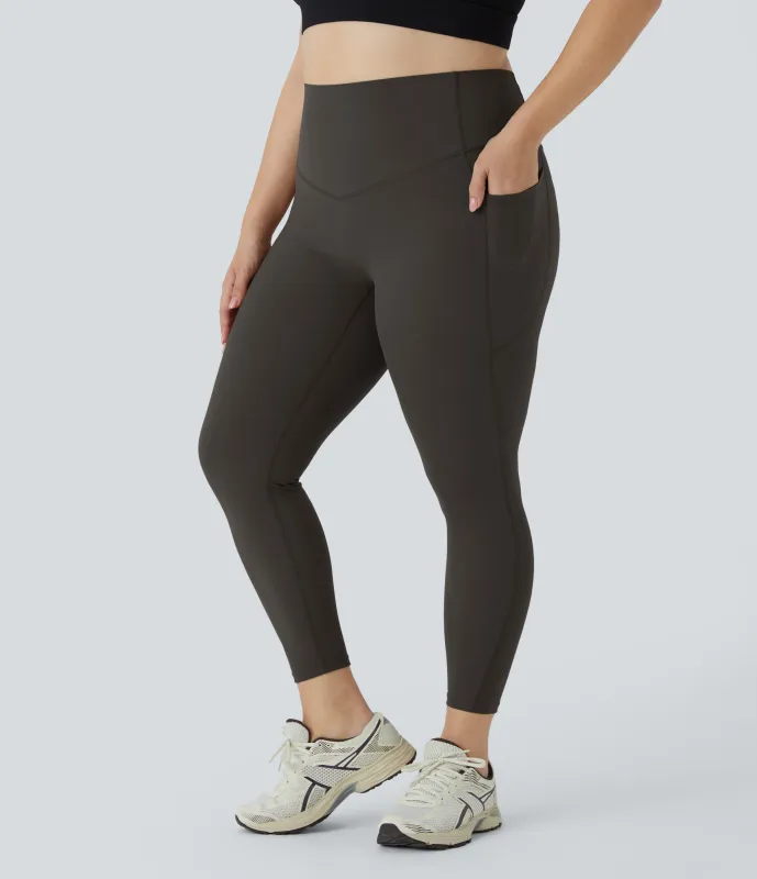 Halara Leggings SoCinched talla grande entrenamiento bolsillo lateral moldeador abdomen tiro alto - Hazelnut Black - 1X(full_length) made by Halara