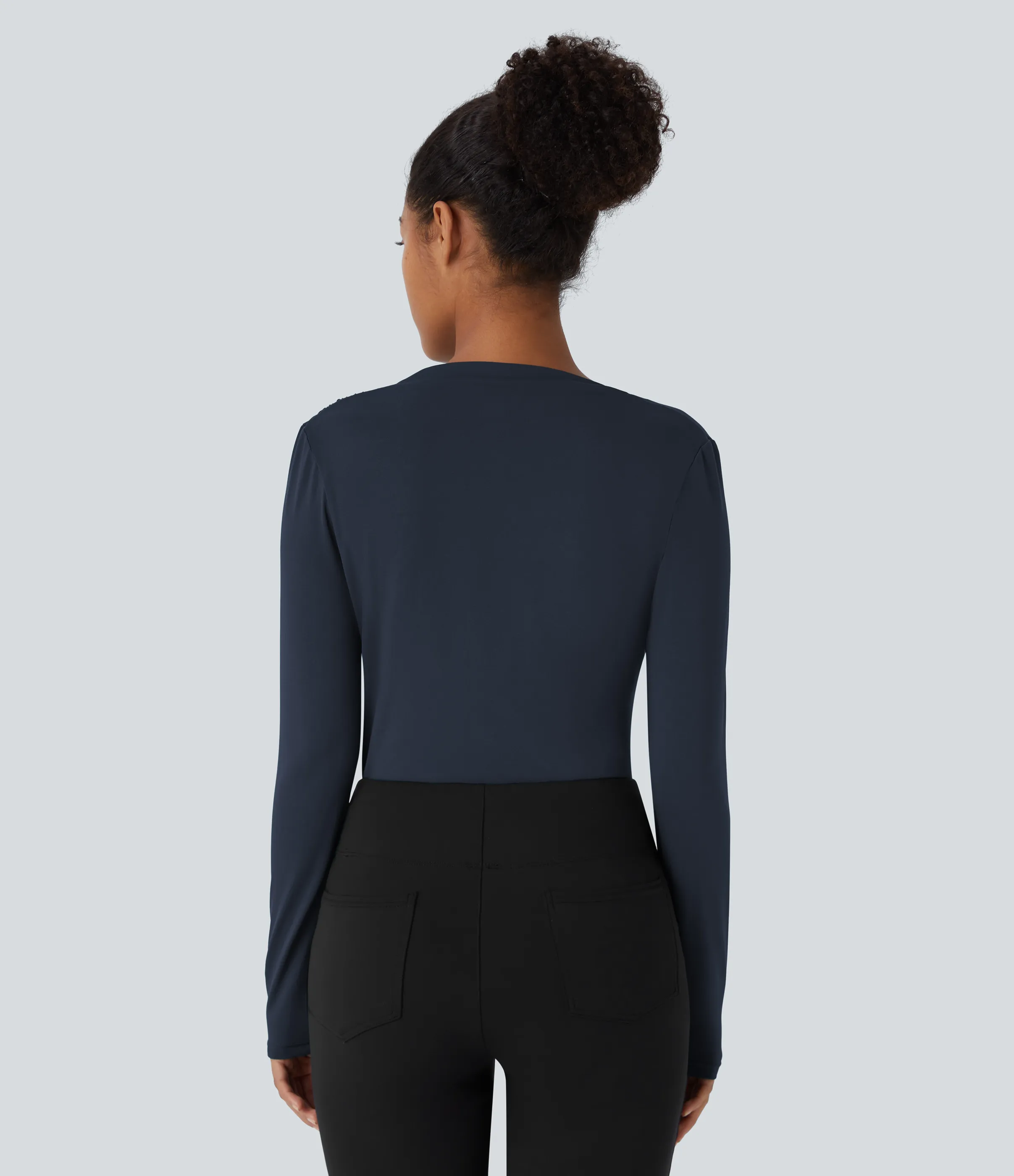 Halara Blusa oficina ajustada manga larga fruncida cuello vuelto - Dark Sapphire - XS sold by Halara product image thumbnail 3