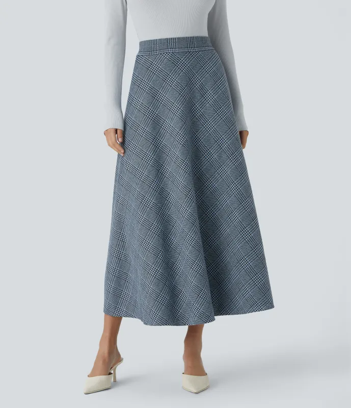 Halara Falda midi acampanada cuadro pata gallo bolsillo lateral tiro alto - Grey Houndstooth Plaid - S(regular) made by Halara