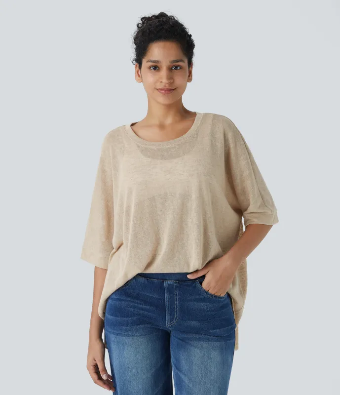 Halara Top extragrande transparente dobladillo dividido asimétrico - Pebble - L made by Halara