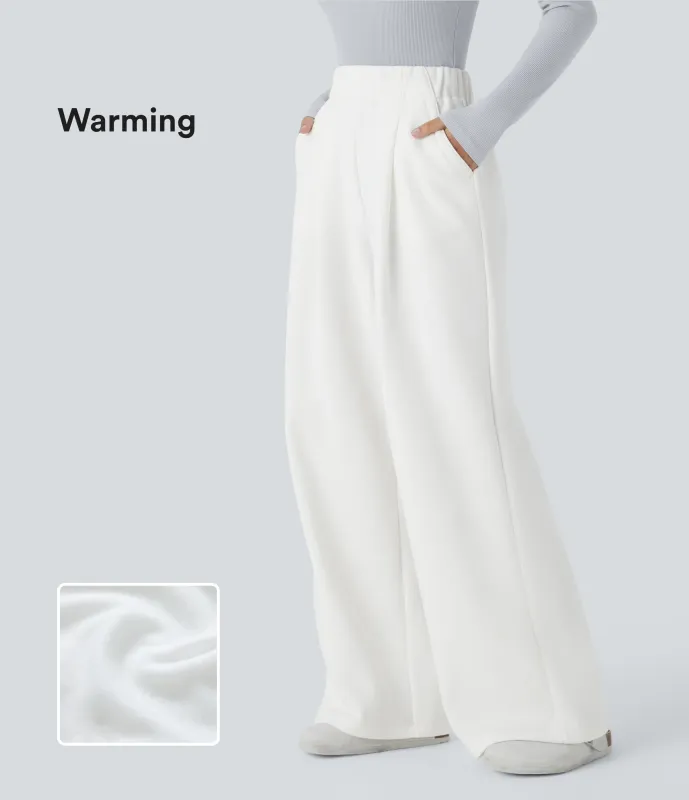 Halara Pantalón polar tiro alto bolsillo lateral pierna ancha - White - L(regular) made by Halara