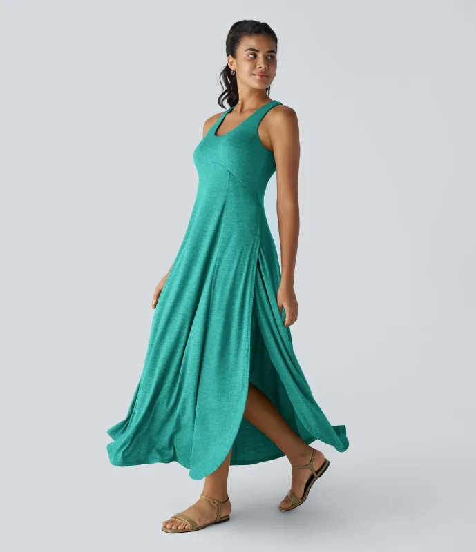 Halara Vestido sin mangas largo fluido dividido sin espalda cuello U - Reef Mint Green - L made by Halara