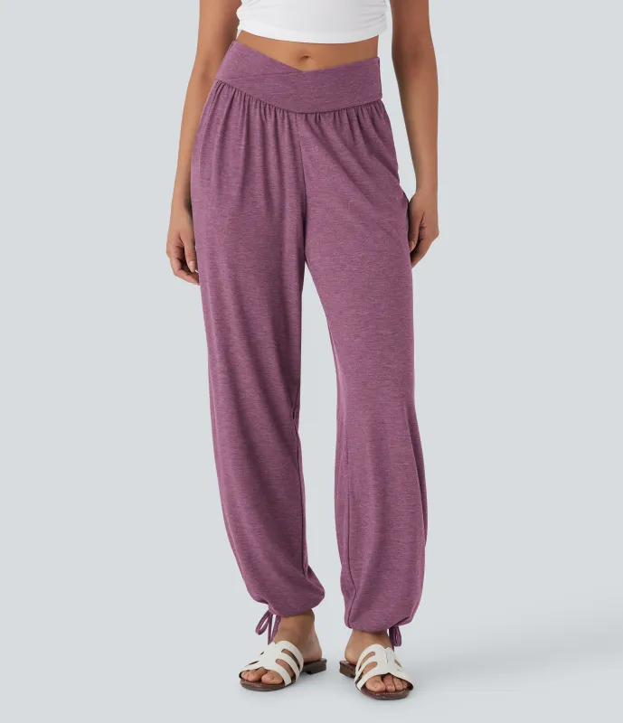 Halara Pantalón deportivo tiro alto bolsillo lateral cordón ajustable - Red Violet Floral Yarn - M(regular) made by Halara