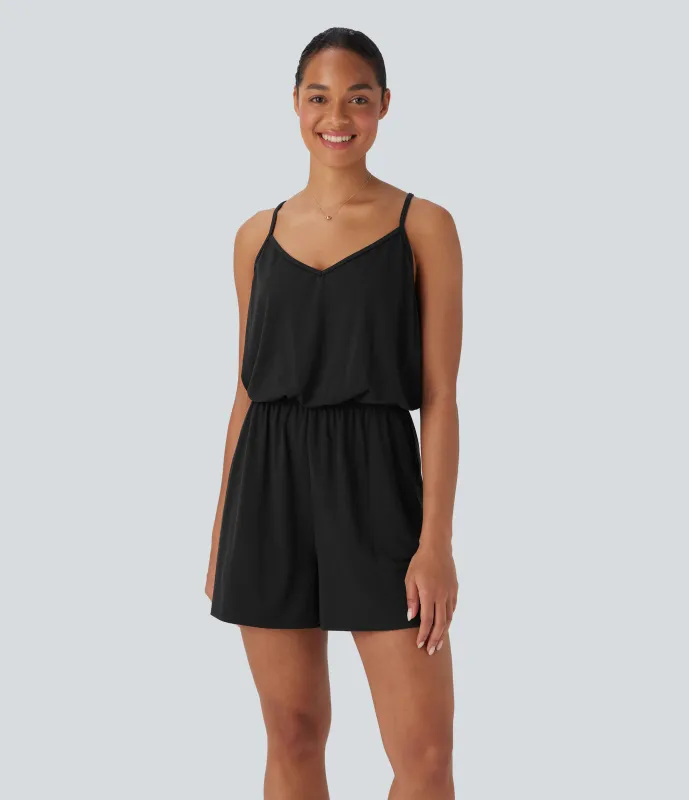 Halara Mono relajado ancho con tirantes ajustables y bolsillos - Black - XL made by Halara