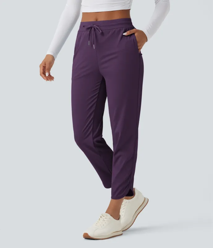 Halara Pantalones de golf ajustados de tiro medio con cordón, dobladillo curvo y secado rápido con bolsillos - UPF 40+ - Blackberry Cordial - M(petite) made by Halara