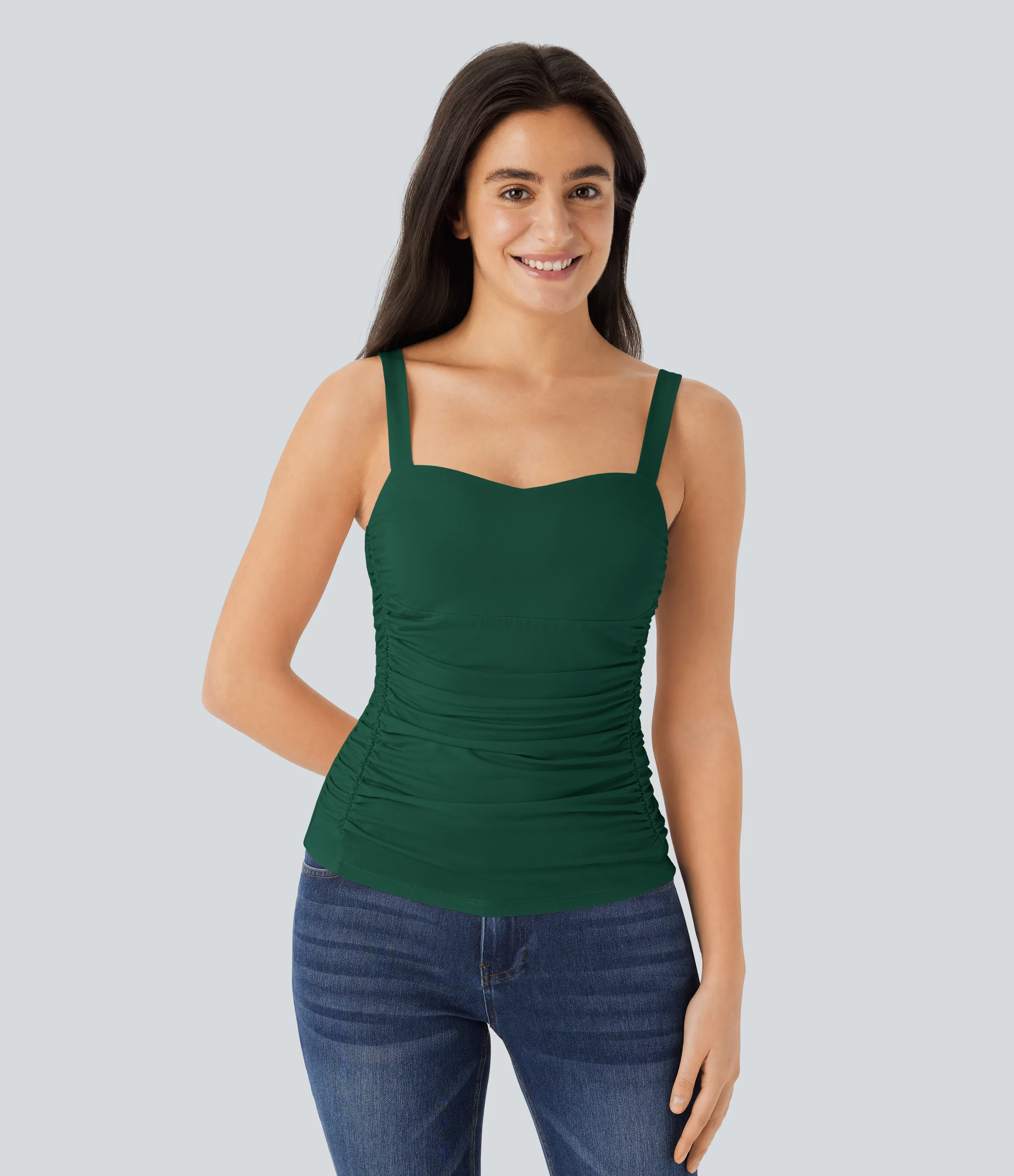 Halara Top sin mangas sin espalda fruncido - Rain Forest - XS sold by Halara
