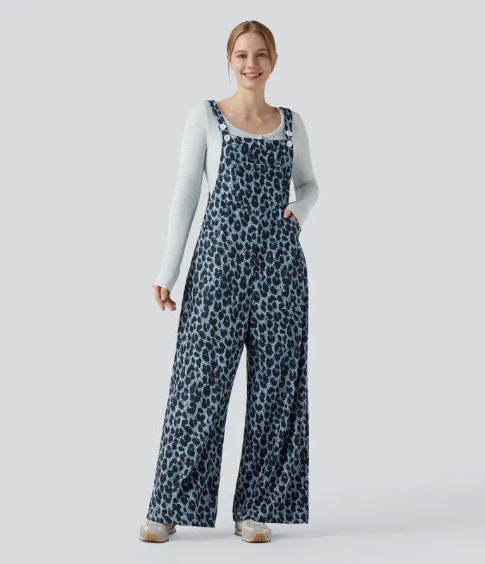Halara Jumpsuit casual con estampado de leopardo y bolsillos - Sky Panther - S(regular) made by Halara